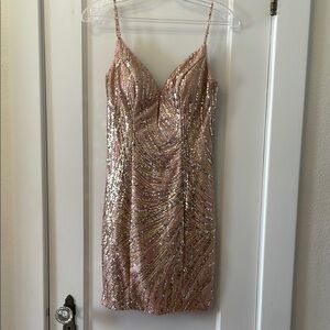 JVN by Jovani Pink and Gold Sequin Mini Dress